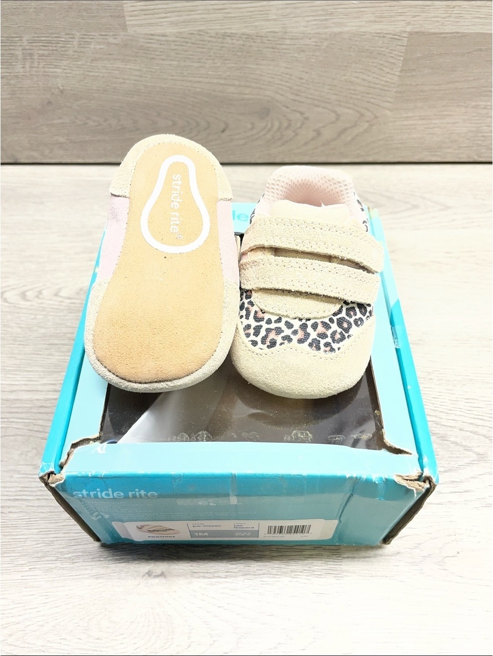 Stride Rite Beige and Pink Leopard-Accent Baby Walker Shoes #134
